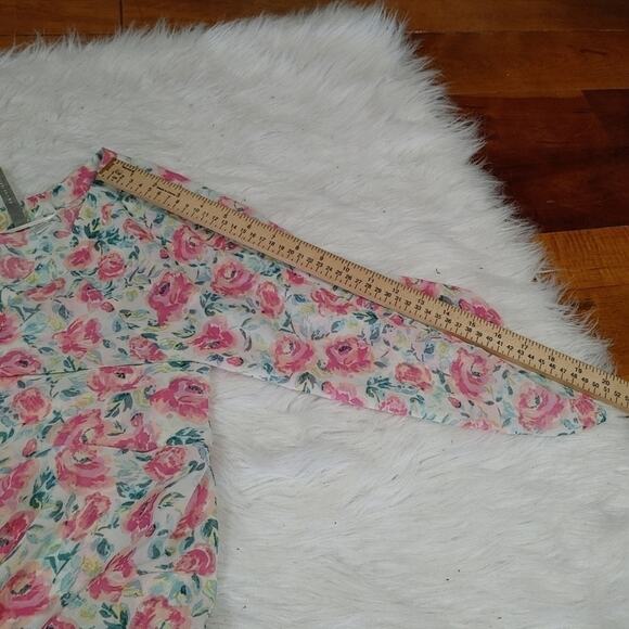 Lauren Conrad LC Sheer Size Medium M Floral Flower Button Up Blouse Top - Picture 9 of 12